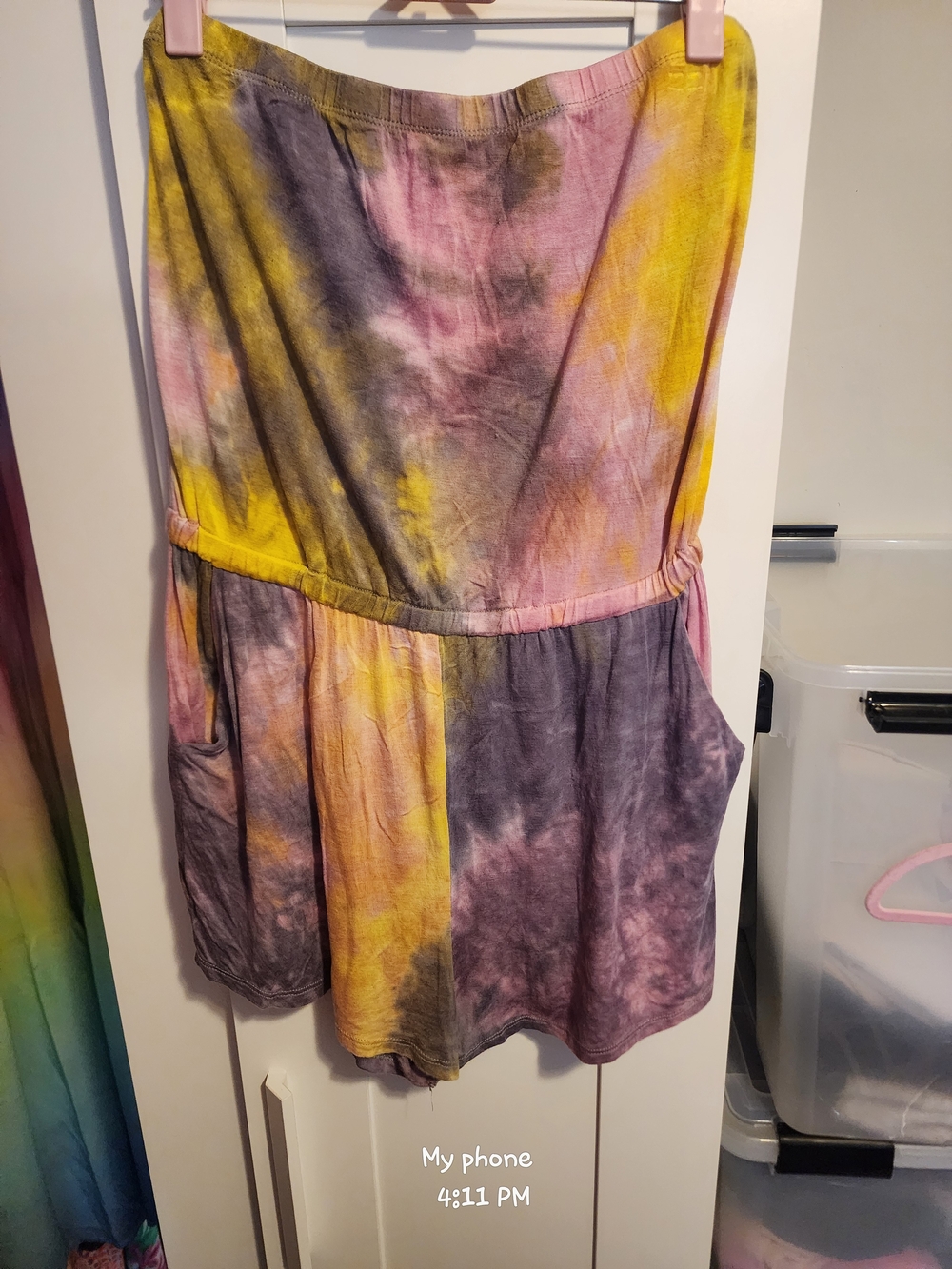 Heart Hips Strapless Tie-Dye Romper in Yellow, Pink & Purple